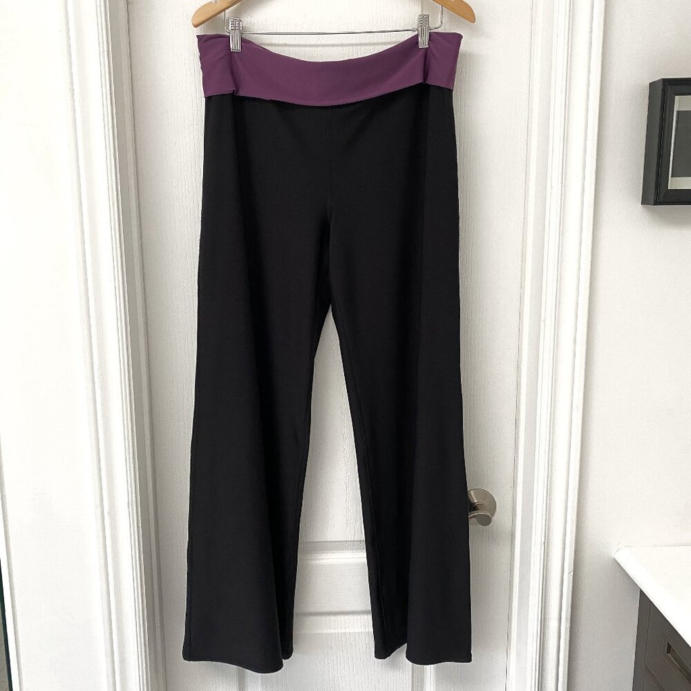GAP Body Black Yoga Pants Purple Foldover Waist Size L